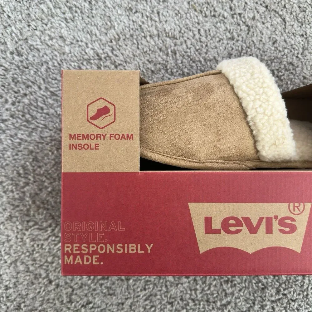 Levi's Men Brixton Slip On Scuff Slippers Size US L 9.5-10.5 Faux Suede Wheat